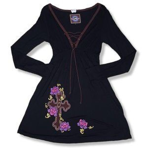 Livewithlove black flowy boho embroidered cross dress size small